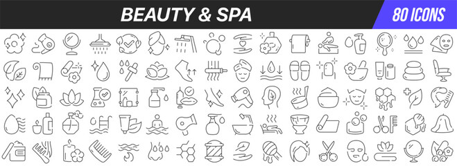Beauty and spa line icons collection. Big UI icon set in a flat design. Thin outline icons pack. Vector illustration EPS10
