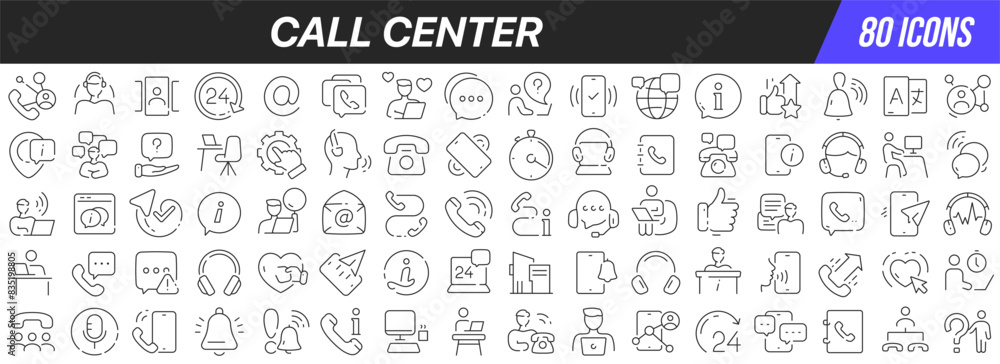 Aufkleber Call center line icons collection. Big UI icon set in a flat design. Thin outline icons pack. Vector illustration EPS10