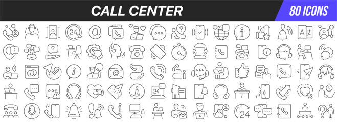 Call center line icons collection. Big UI icon set in a flat design. Thin outline icons pack. Vector illustration EPS10