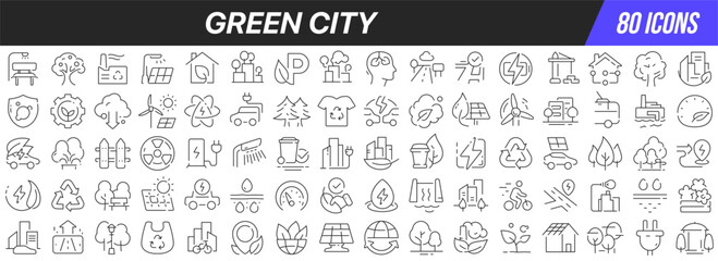 Green city line icons collection. Big UI icon set in a flat design. Thin outline icons pack. Vector illustration EPS10