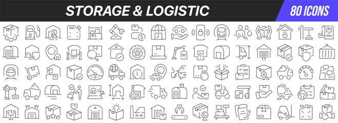 Storage and logistic line icons collection. Big UI icon set in a flat design. Thin outline icons pack. Vector illustration EPS10