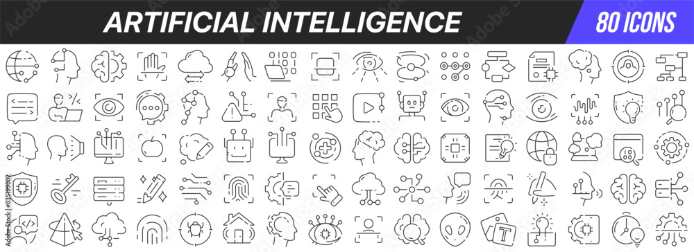 Aufkleber Artificial intelligence line icons collection. Big UI icon set in a flat design. Thin outline icons pack. Vector illustration EPS10