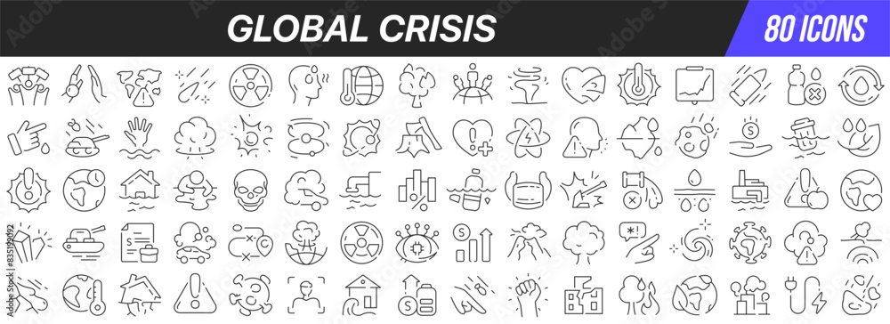 Poster global crisis line icons collection. big ui icon set in a flat design. thin outline icons pack. vect