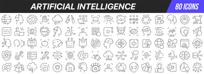 Artificial intelligence line icons collection. Big UI icon set in a flat design. Thin outline icons pack. Vector illustration EPS10