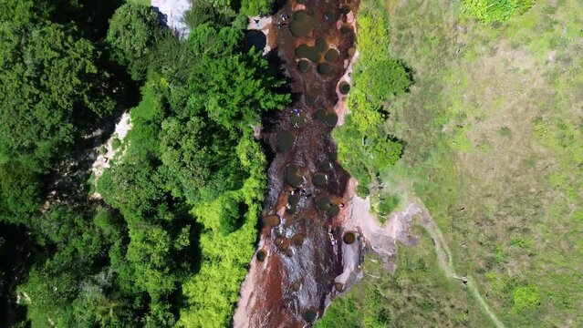 Aerial view of the natural reserve of wells, Las Gachas in Guadalupe, Santander, Colombia, South America.