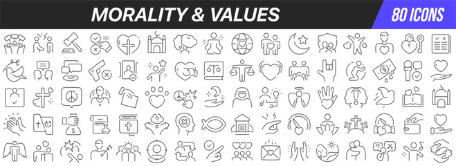 Morality and values line icons collection. Big UI icon set in a flat design. Thin outline icons pack. Vector illustration EPS10