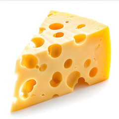 Piece of triangle cheese with holes isolated on white background
