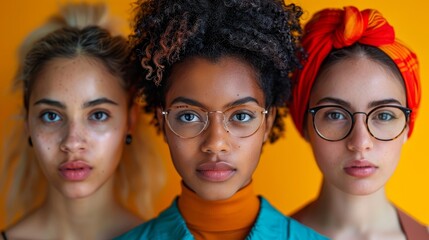 Obraz premium group of three women with glasses and a scarf