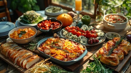 Fototapeta premium table with many different foods on it