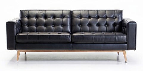 Black leather office sofa in retro style on white background, back view , furniture, interior design, modern, luxury, comfortable, relaxation, office decor, vintage, classic, elegance