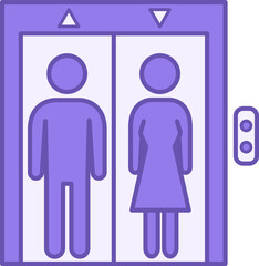 Colored Elevator Icon. Vector Icon. Man and Woman in an Elevator. Up and Down Arrows. Hotel and Building Concept