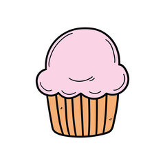 Hand drawn doodle cupcake on a white background.