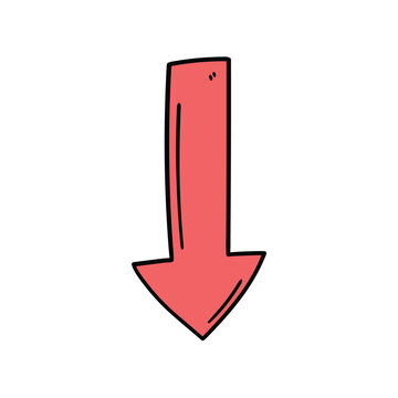 recommend clip art: Hand drawn doodle arrow down red on white background.
