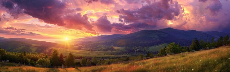 Stunning Sunset Over Picturesque Mountain Landscape