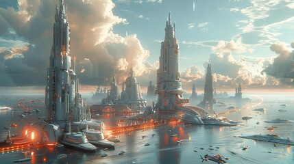 a futuristic city with a lot of tall buildings