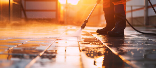 close up Pressure Washing professional cleaning service in residential area concept background