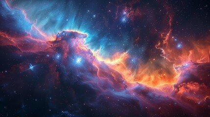 a colorful nebula with stars and a bright star in the background
