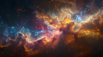 a colorful nebula with stars and a bright center