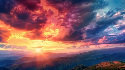 Fototapeta premium Stunning Sunset Over Picturesque Mountain Landscape