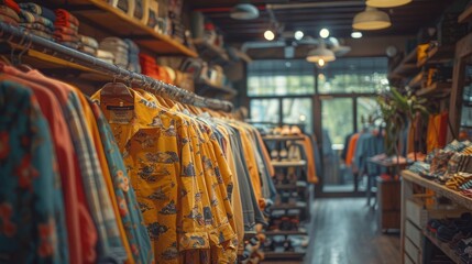 Obraz premium a store with a variety of clothing hanging on the shelves