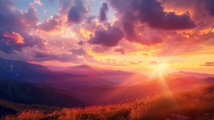 Stunning Sunset Over Picturesque Mountain Landscape