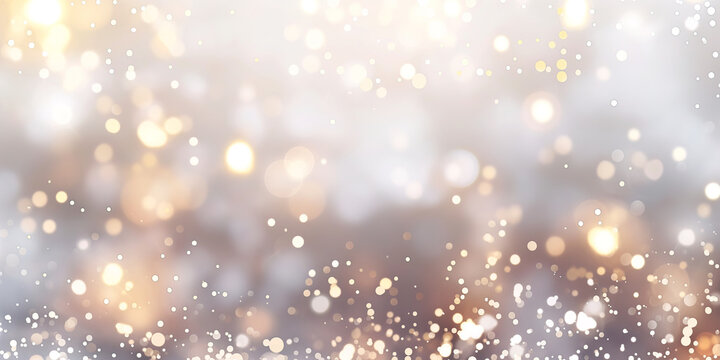 Light background with stars and bokeh lights, white, light gray and gold color palette