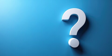 White question mark symbol on blue background for problem solving and confusion counseling, uncertainty, inquiry, mystery, asking, solution, help, advice, decision-making, brainstorming