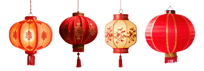 PNG Red Chinese lantern  cut out element set