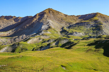 Mountain ridge as seen from the Col du Galibier, a mountain pass in the French Alps - This is the highest point of the Tour de France