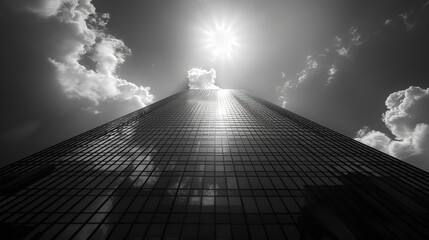a tall building with a sky view and clouds in the background