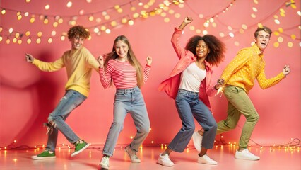 Teenagers Dancing, Blurred Festival Lights