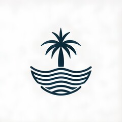 Obraz premium illustration of a tropical island. icon. logo. beach. circle. Waveline