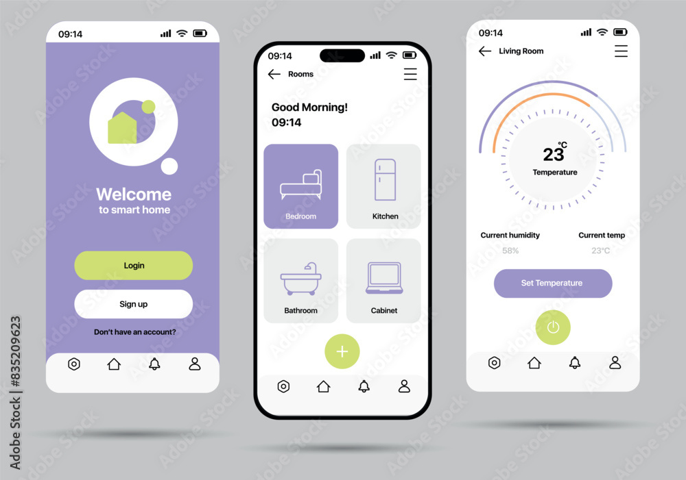 Poster smart home app concept in flat design. a set of screens with an image of a smart home control applic