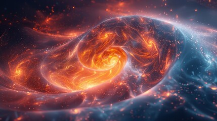a swirling orange and blue space with stars