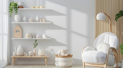 Cozy and Minimalist Living Room with Natural Decor and Serene Ambiance