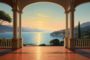 Illustrate a traditional oil painting of a serene panoramic vista of a human chest, capturing the play of light and shadow on rippling muscle contours in exquisite detail