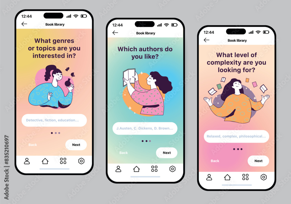 Poster book reading app concept in flat design. a colorful and bright concept of a phone application for fi