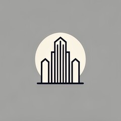 Obraz premium Minimalist logo of a tall building. building architecture outline. icon apartement. arc. design. desain. symbol. Repeating lines. Simple shape. black and white