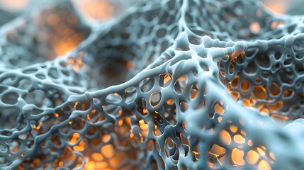 Futuristic Organic Cellular Digital Texture with Glowing Mesh Network and Illuminated Architectural Elements