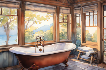 Illustrate a watercolor painting of a cozy