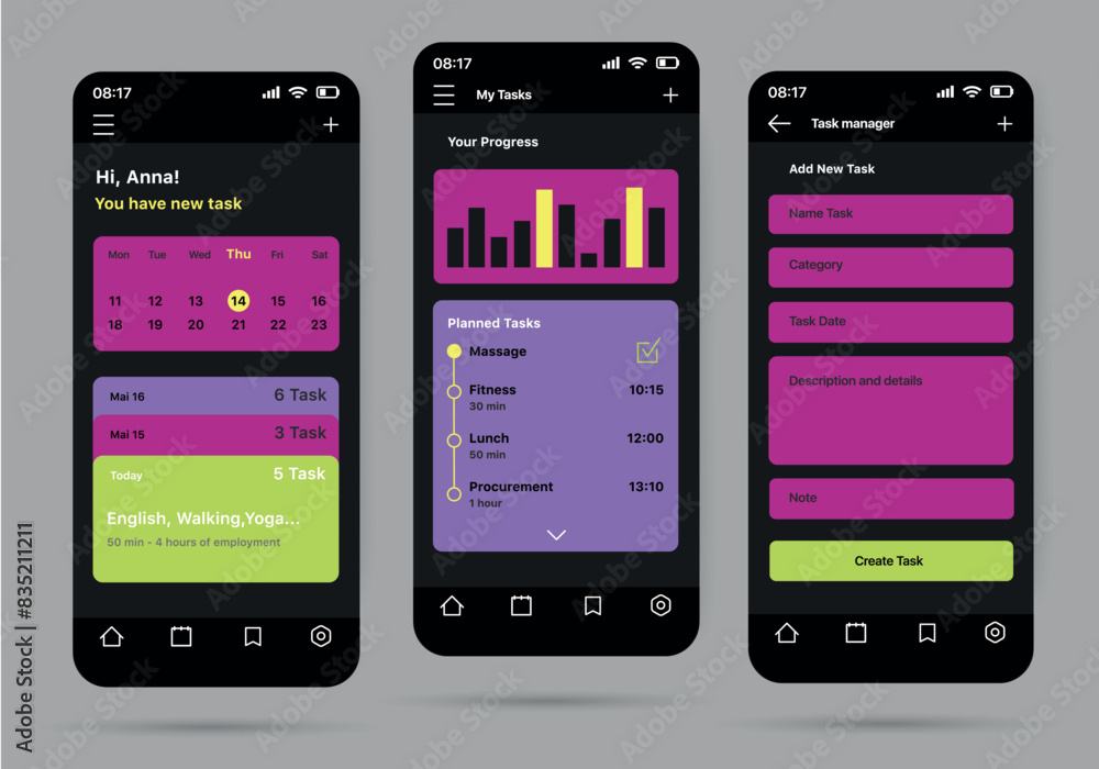 Poster task planner app concept in flat design. a convenient application for planning the day with the abil