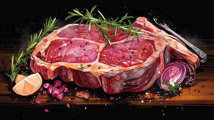 Illustrate the savory essence of a T-bone steak with vibrant oil colors