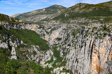 Verdon Gorge, a river canyon located in the southern Alps in France, as seen from its south side, in the department of Var