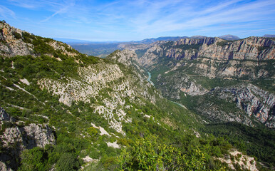 Verdon Gorge, a river canyon located in the southern Alps in France, as seen from its south side, in the department of Var