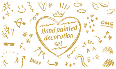 ポートレート向けいたずら書き風　ペン手書きイラストセット(ゆらぎゴールドver.)