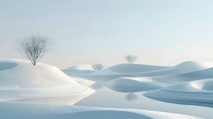 Peaceful Snowy Landscape with Lone Tree in Winter Wonderland