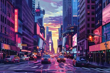 Obraz premium Postcard with landscape of New York, USA at sunset