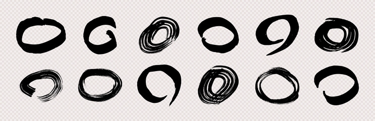 Set of black grunge brush strokes in circle form