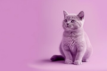 Obraz premium Studio photo of a cute British Shorthair cat isolated against a background of pastel shades, creating a soft and appealing visual. 