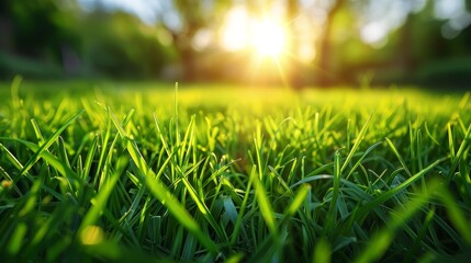 Beautiful natural background image of young lush green grass 